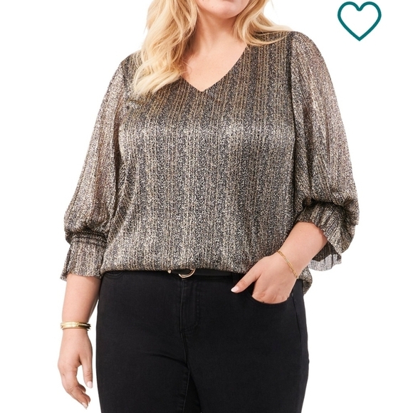 Vince Camuto Tops - Vince Camuto V-Neck 3/4 Sleeve Blouse Size XL Black Gold NWT